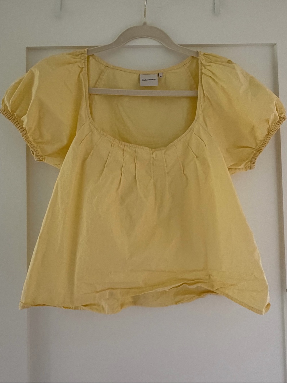 Richer Poorer Pale Yellow Square Scoop-Neck Puff Sleeve Top